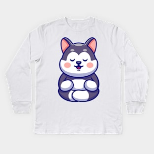 Cute baby husky meditation cartoon Kids Long Sleeve T-Shirt